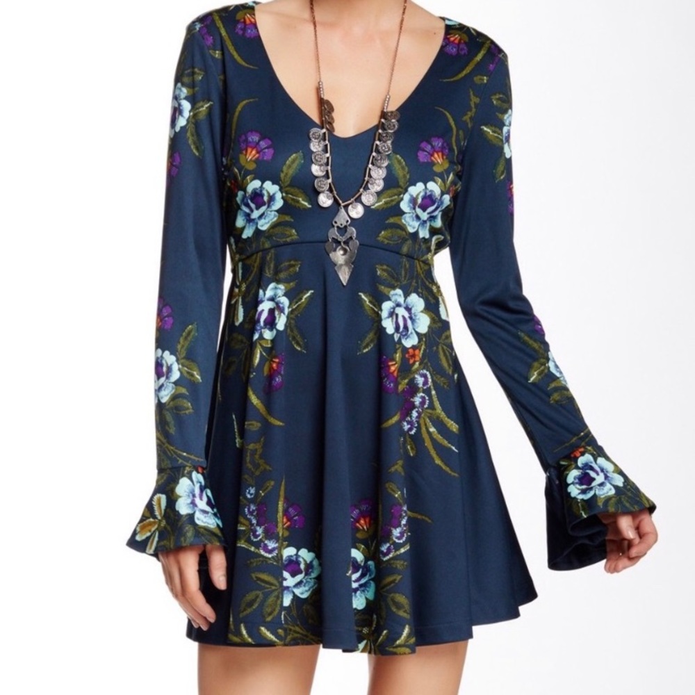 Free People Floral Date Night Long Bell Sleeve S